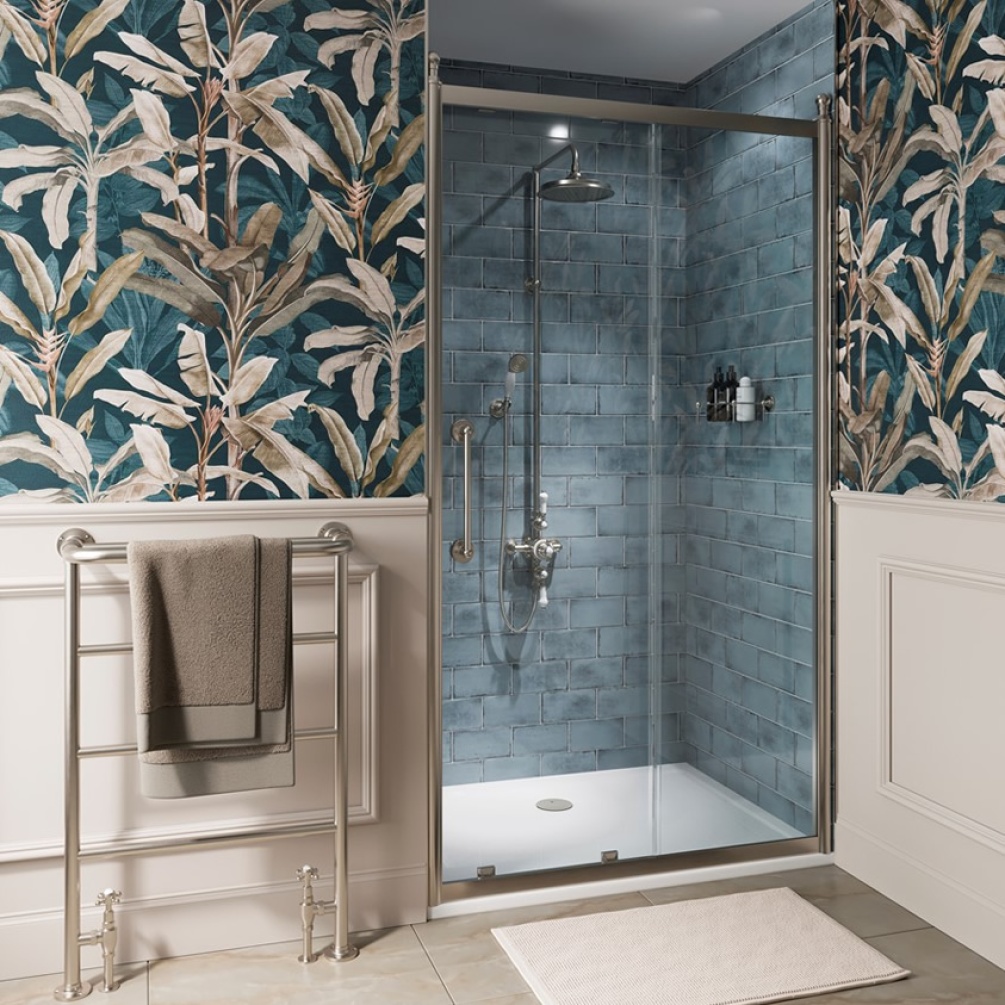 Burlington Classique 1850 1400mm Brushed Nickel Sliding Shower Door